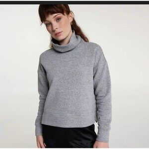 Calia Lunar Jacquard Funnel Neck Sweater Light Heather Gray/black NWT $70 Small